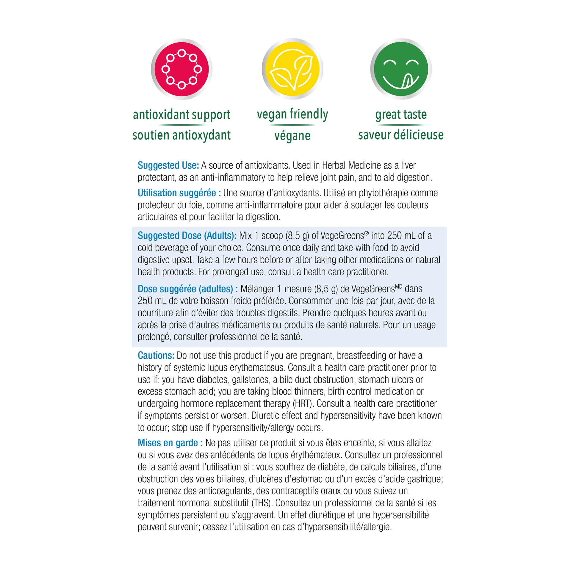 Progressive VegeGreens Daily Superfood & Adaptogen Powder Drink Mix - Original Flavour Suggested Use