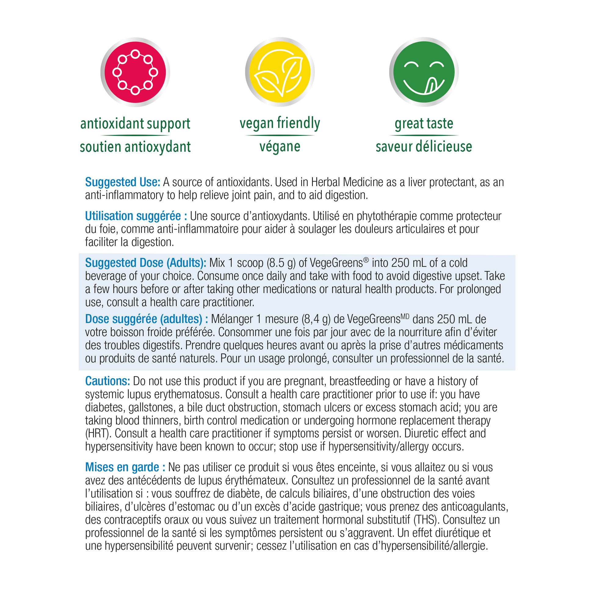 Progressive VegeGreens Daily Superfood & Adaptogen Powder Drink Mix - Original Flavour Suggested Use
