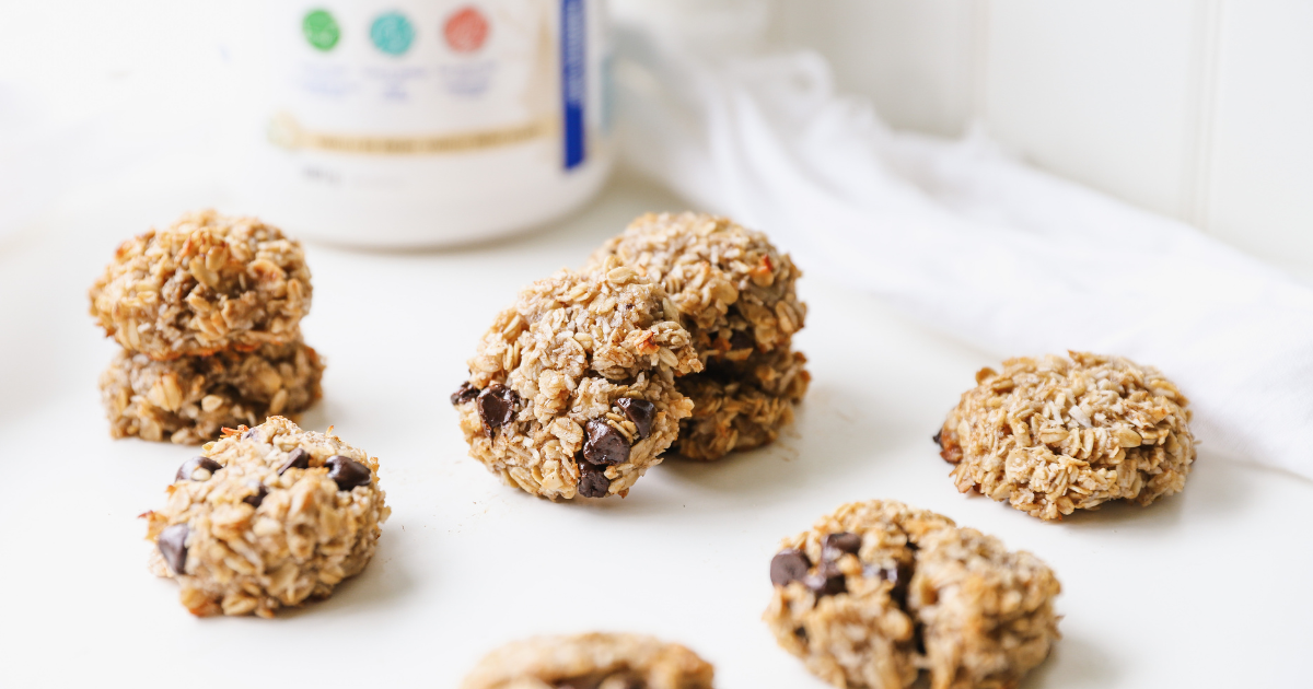 Banana coconut cookies on  white kitchen counter 