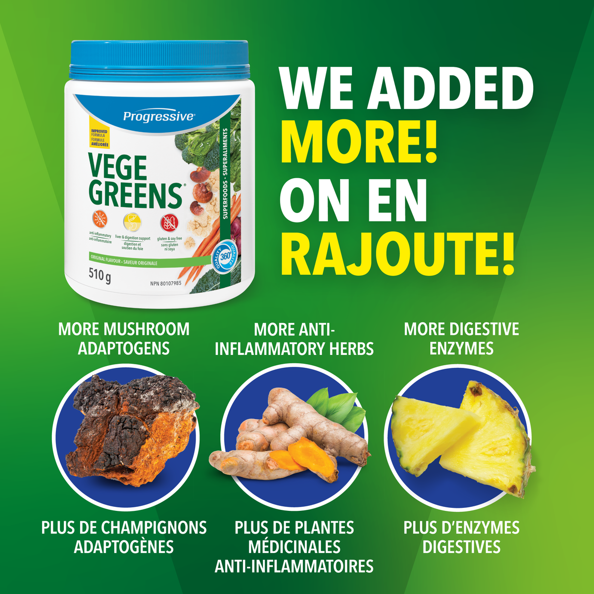31001861 Progressive VegeGreens, Strawberry Banana, 265 g 1664-Vegegreens-Original-510-g_Featured-Ingredients