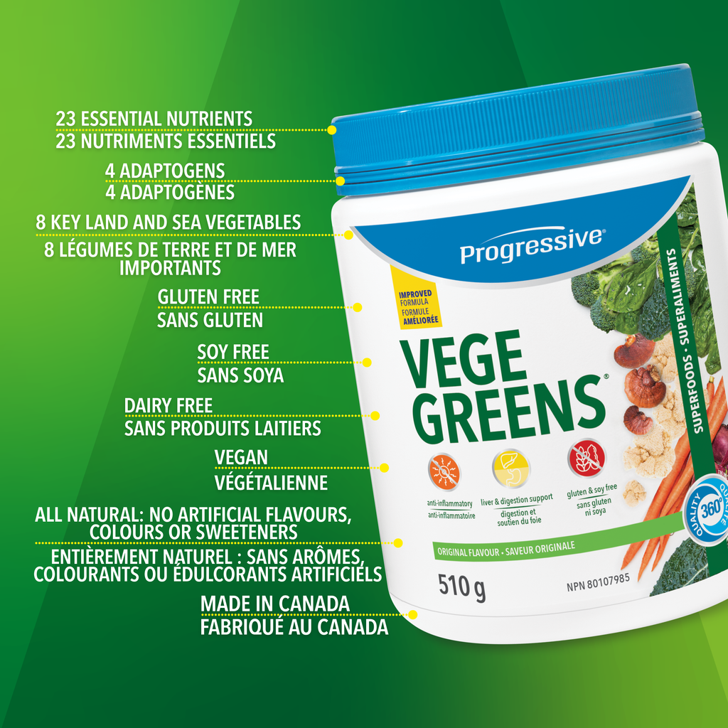 31001861 Progressive VegeGreens, Strawberry Banana, 265 g 1664-Vegegreens-Original-510-g_Key-Benefits