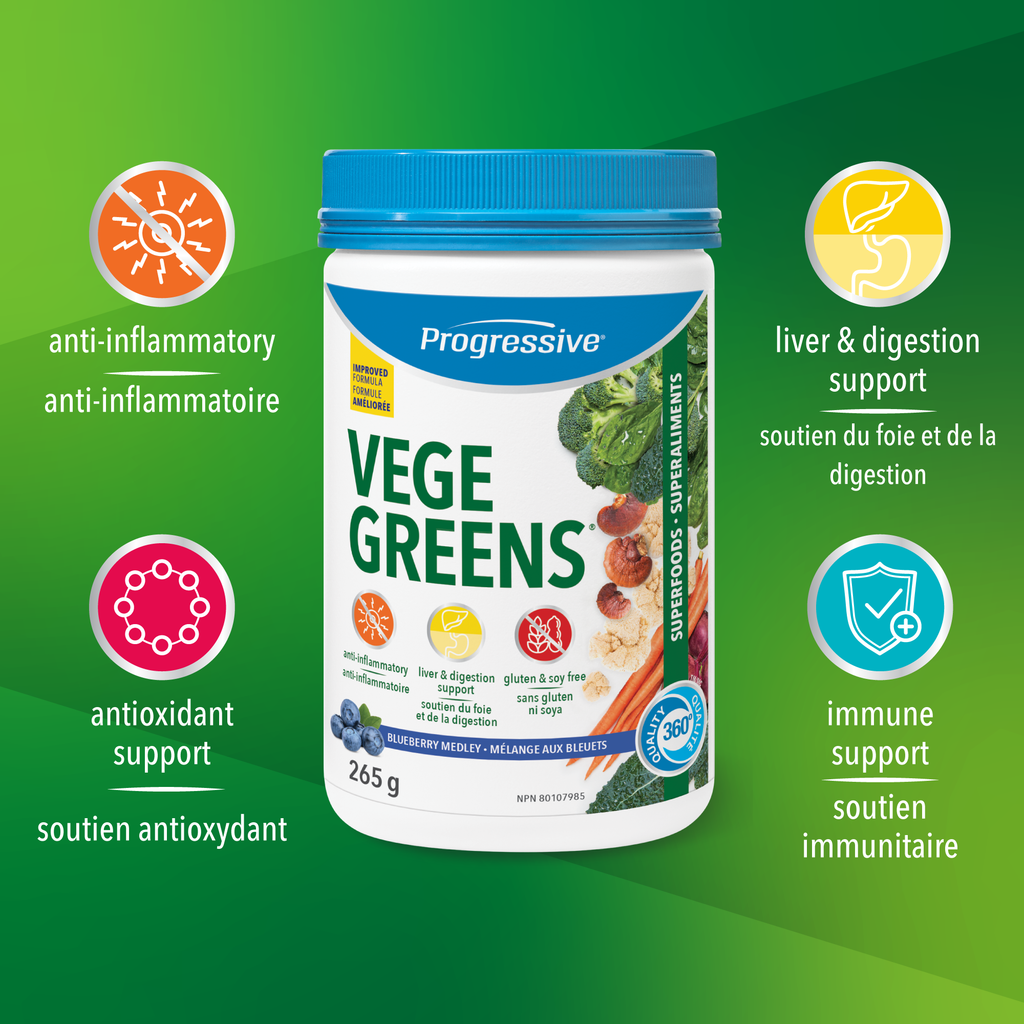 31001863 Progressive VegeGreens, Strawberry Banana, 265 g 1688-Vegegreens-Blueberry-Medley-265g_Claims