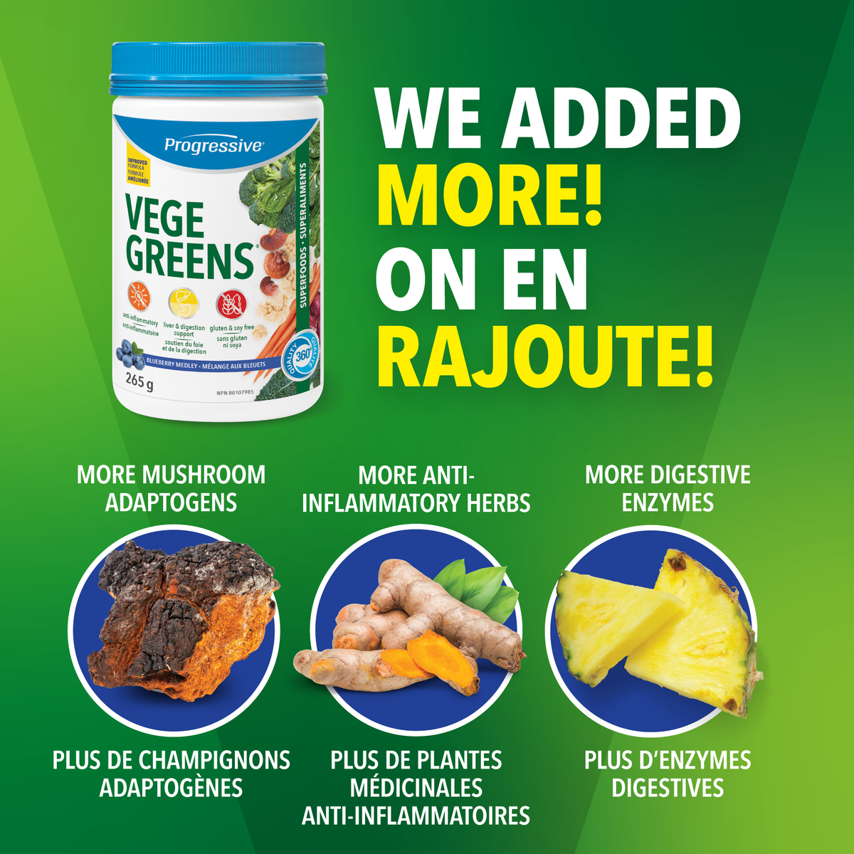 31001863 Progressive VegeGreens, Strawberry Banana, 265 g 1688-Vegegreens-Blueberry-Medley-265g_Feature-Ingredients