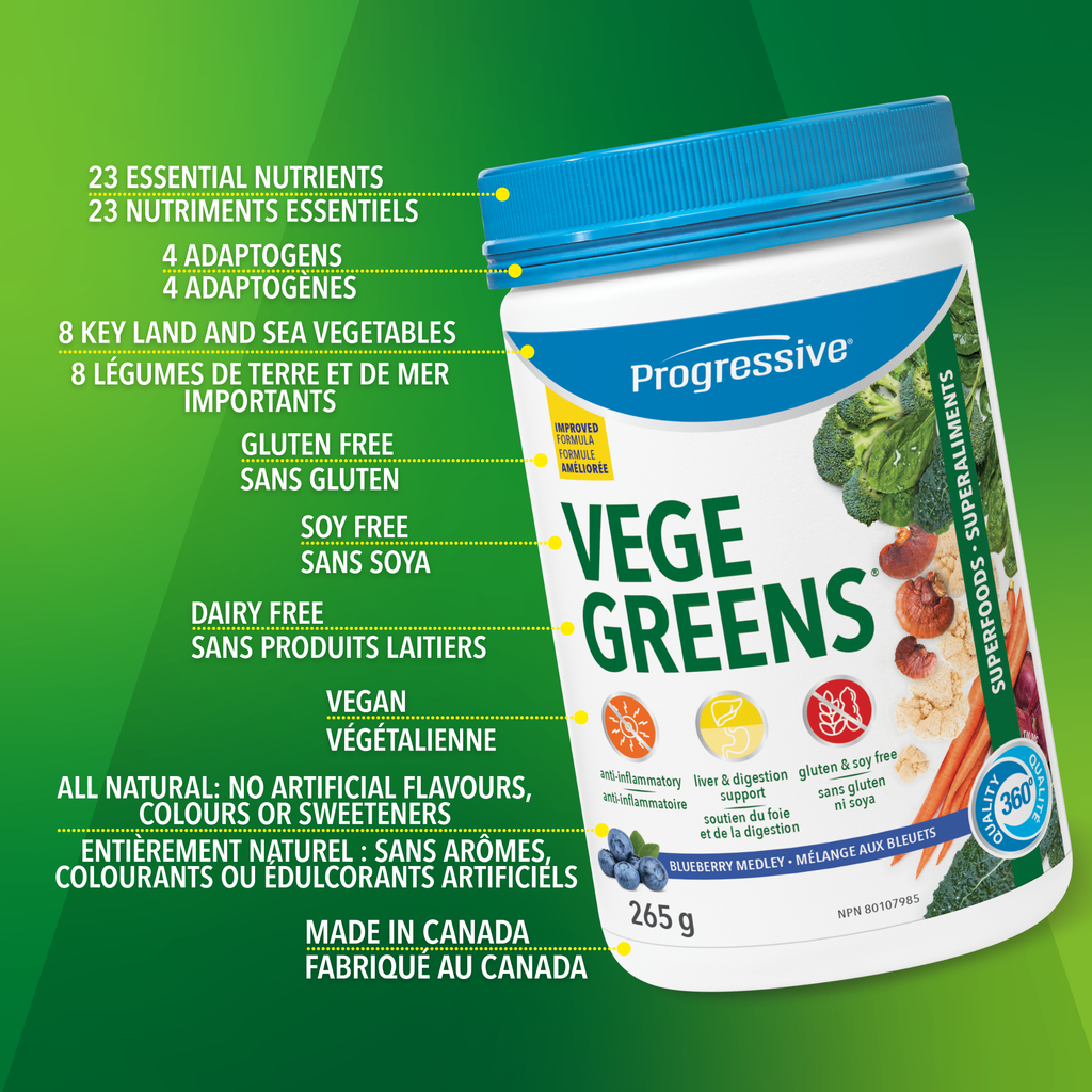 31001863 Progressive VegeGreens, Strawberry Banana, 265 g 1688-Vegegreens-Blueberry-Medley-265g_Key-Benefits