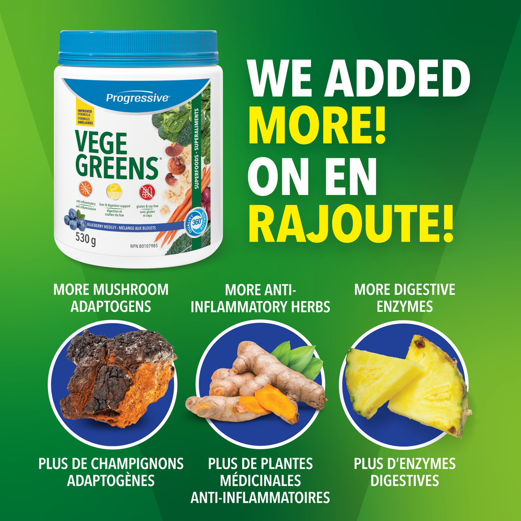 31001864 Progressive VegeGreens, Strawberry Banana, 265 g 1695-Vegegreens-Blueberry-Medley-530-g_Featured-Ingredients