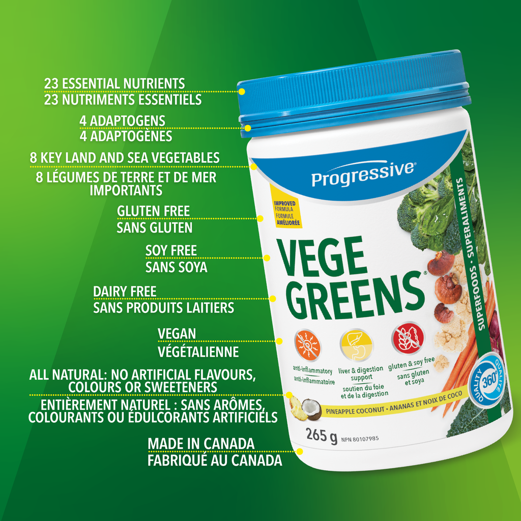 31001866 Progressive VegeGreens, Strawberry Banana, 265 g 1718-Vegegreens-PNC-265g_Key-Benefits