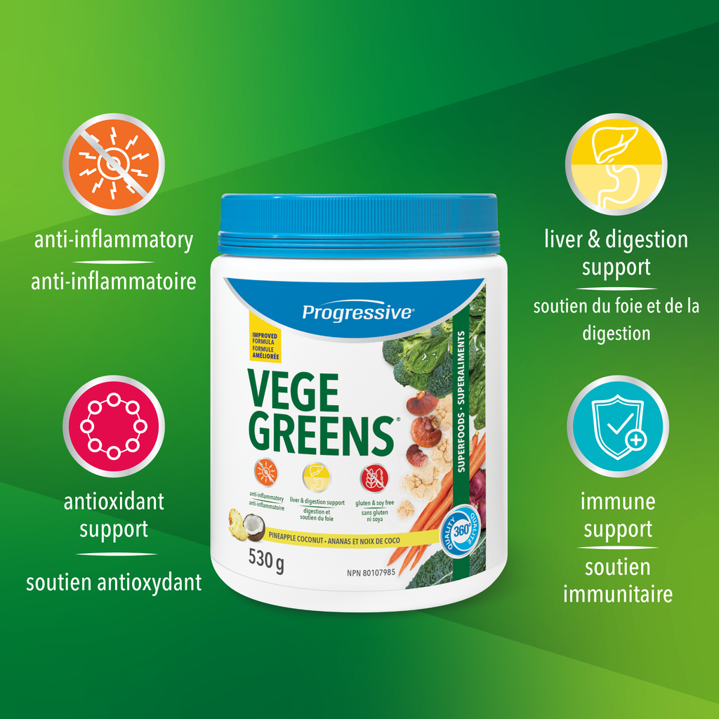 31001867 Progressive VegeGreens, Strawberry Banana, 265 g 1725-Vegegreens-PNC-530-g_Claims