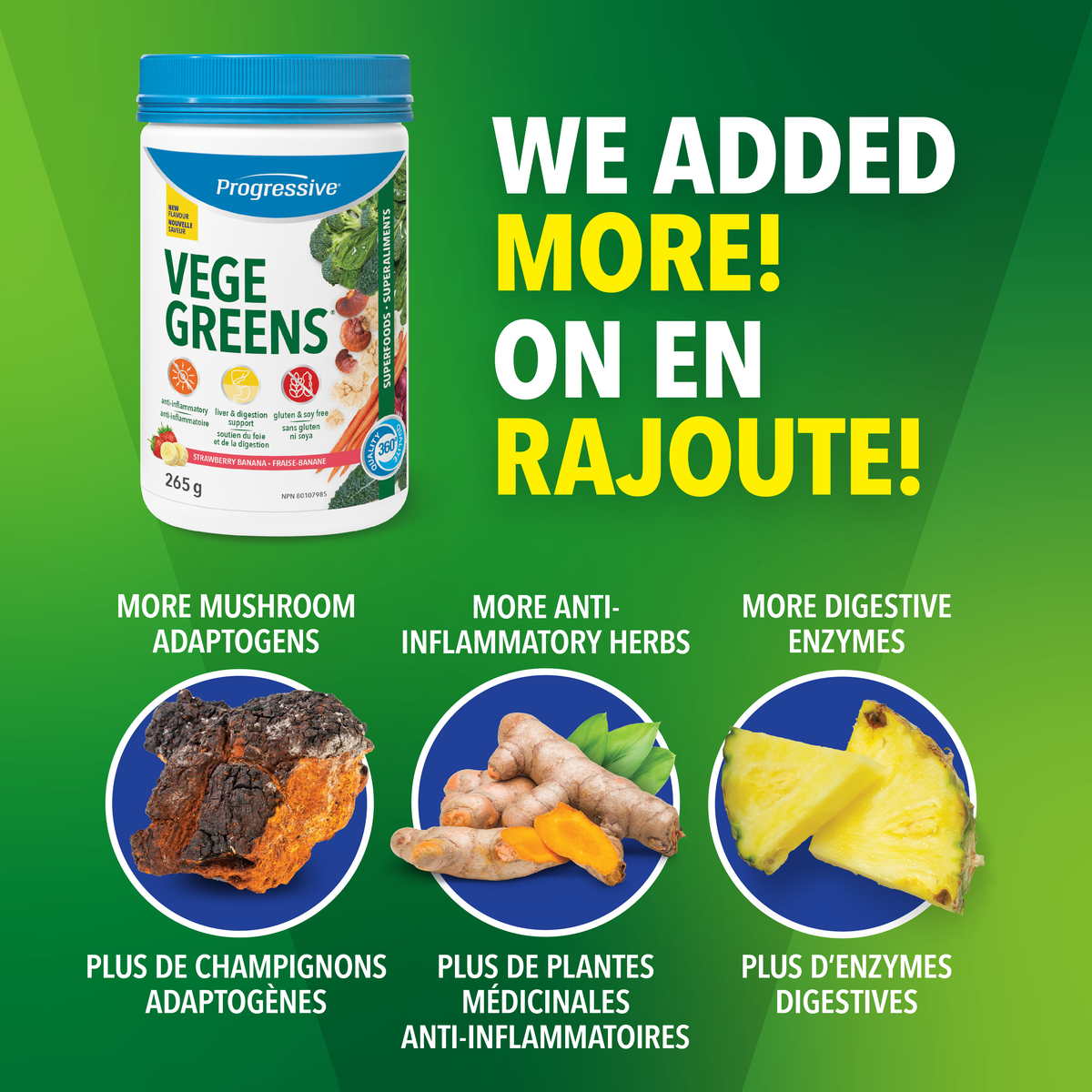 31001921 Progressive VegeGreens, Strawberry Banana, 265 g 1848 Vegegreens Strawberry Banana 265g_Featured Ingredients