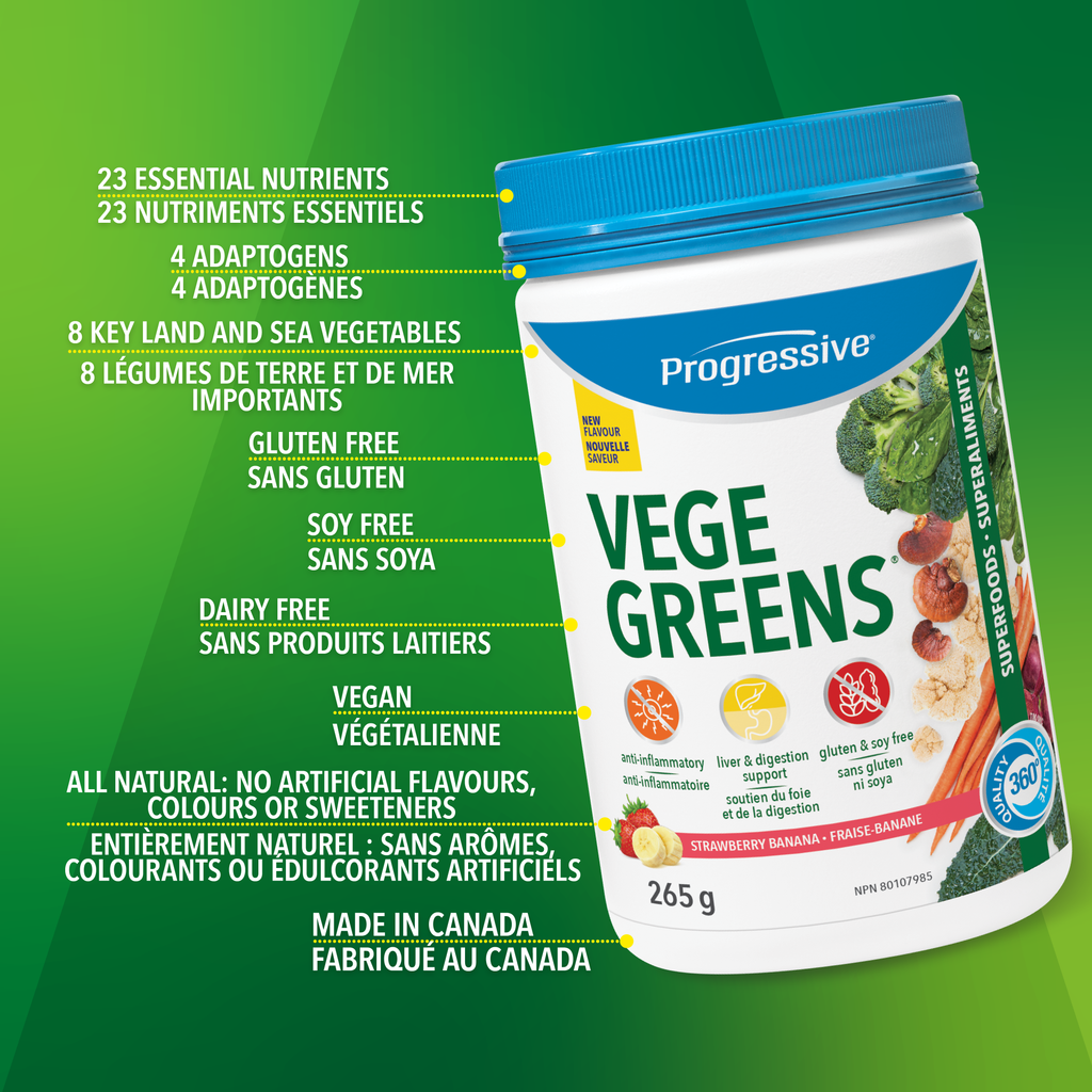 31001921 Progressive VegeGreens, Strawberry Banana, 265 g 1848 Vegegreens Strawberry Banana 265g_Key Benefits