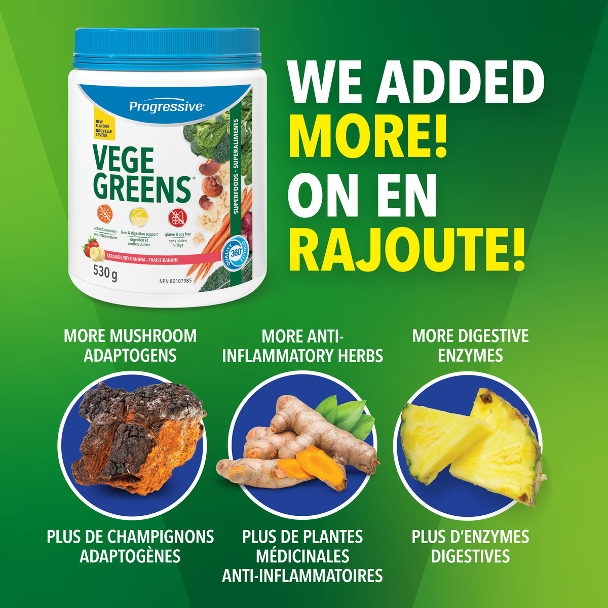 31001946 Progressive VegeGreens, Strawberry Banana, 265 g 1855 Vegegreens Strawberry Banana 530g_Featured Ingredients