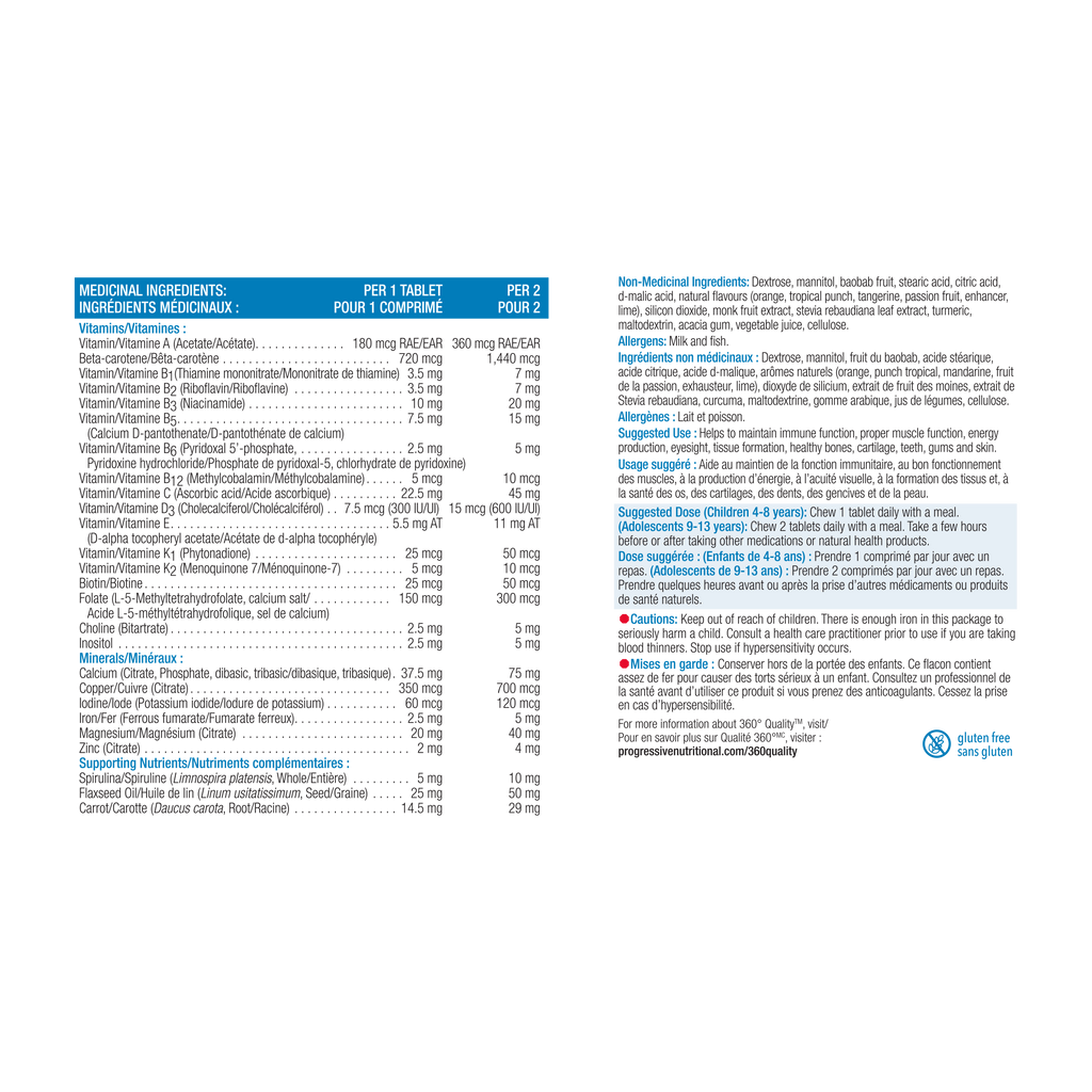 31002377 Progressive Kids Multivitamin Chewable Tablets 31002377_PRO_Kidsmulti_Chewable_Orange_60caps_21004789_NFP