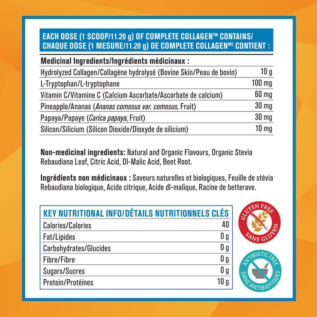 31001483 Progressive Complete Collagen 10 g 3420 Complete Collagen Tropical Breeze 500g_Ingredient Panel