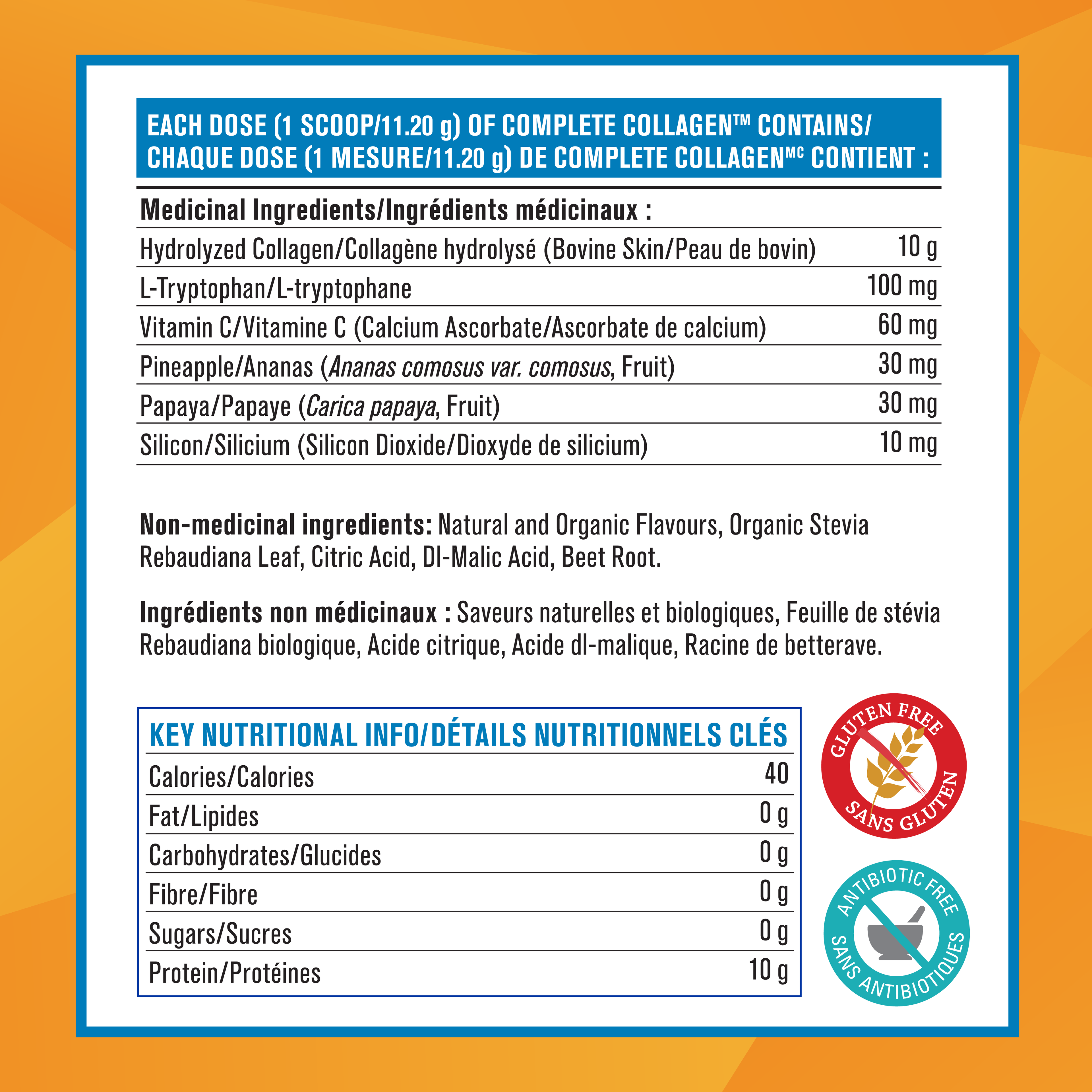 31001483 Progressive Complete Collagen 10 g 3420 Complete Collagen Tropical Breeze 500g_Ingredient Panel