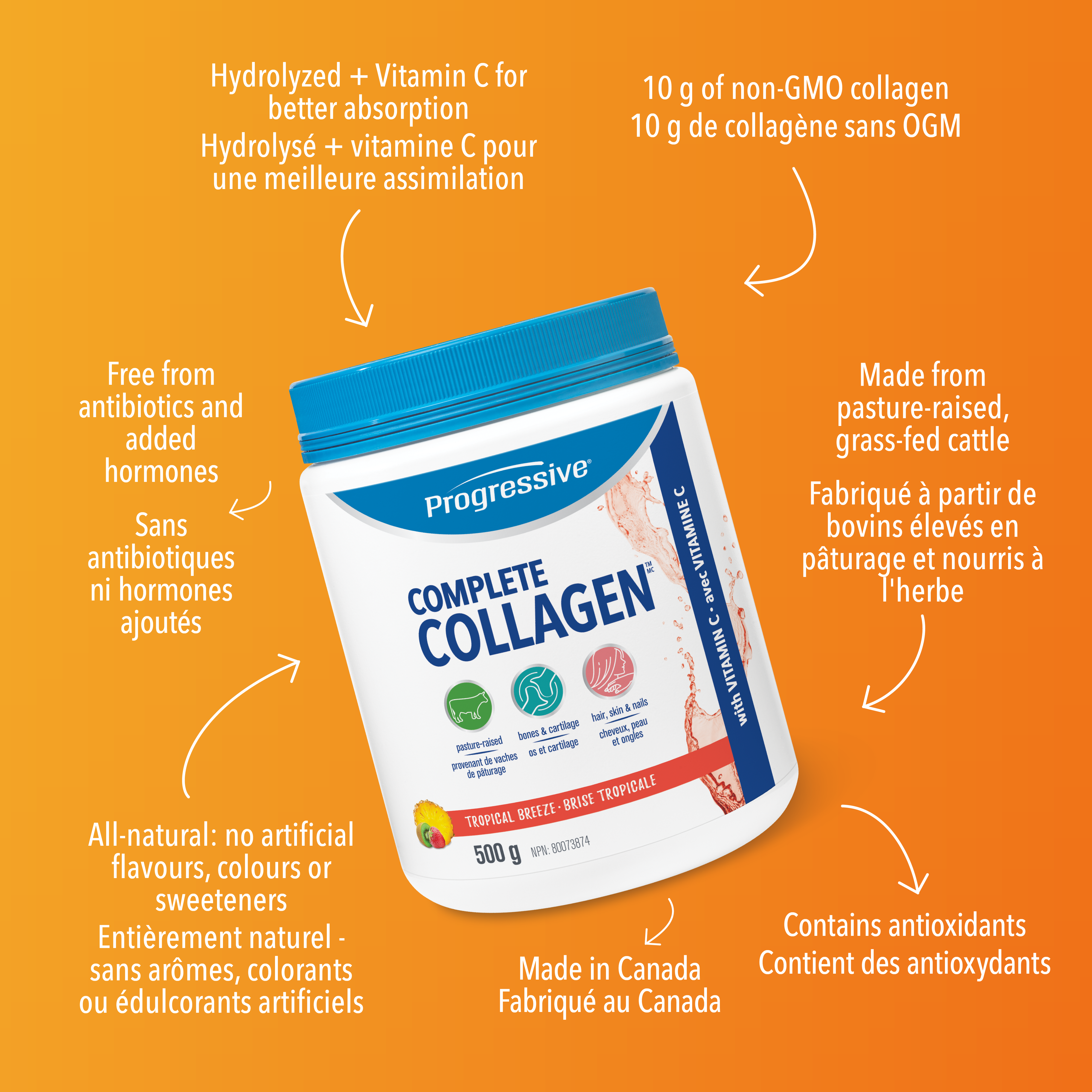 31001483 Progressive Complete Collagen 10 g 3420 Complete Collagen Tropical Breeze 500g_Key Benefits