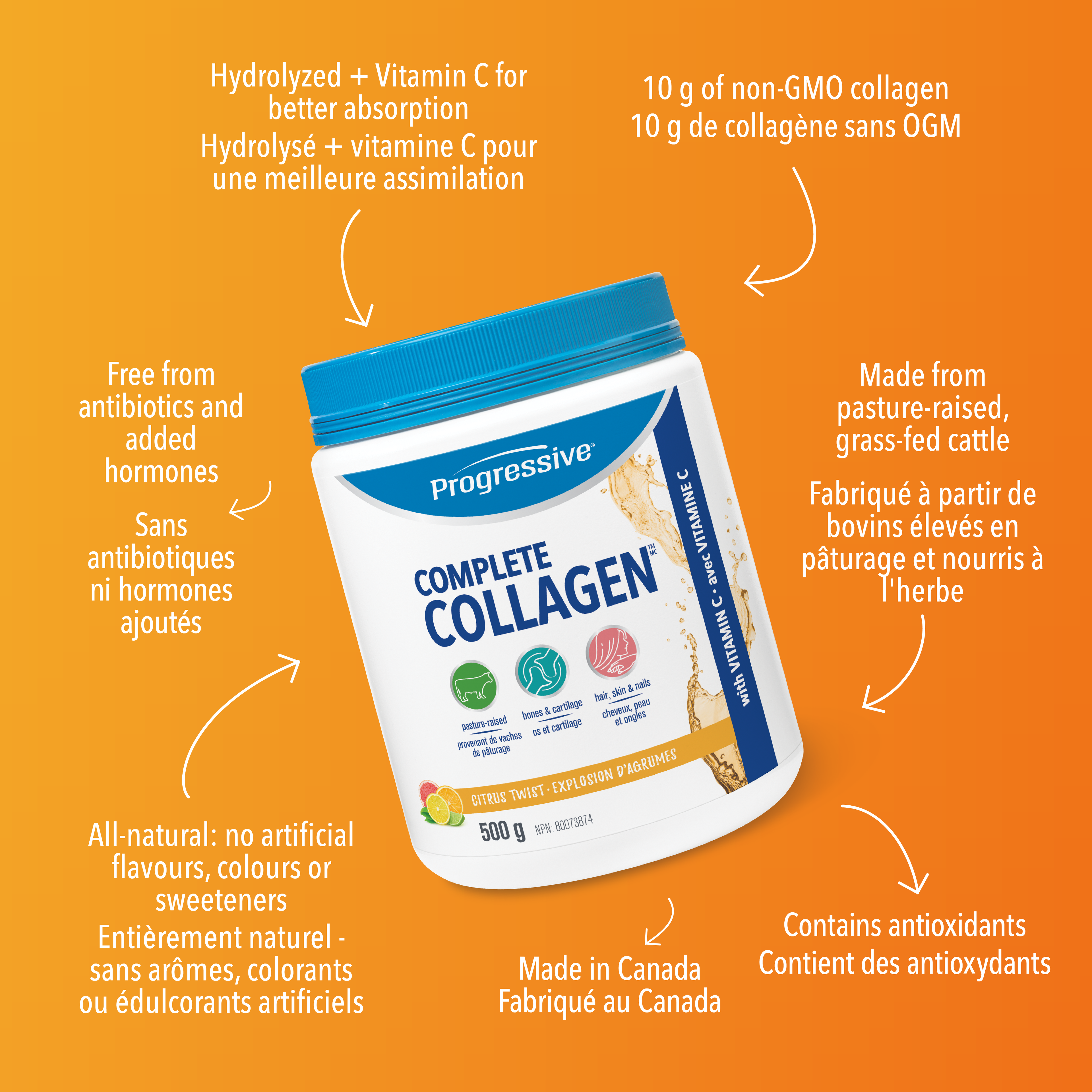31001482 Progressive Complete Collagen 10 g 3421 Complete Collagen Citrus Twist 500g_Key Benefits