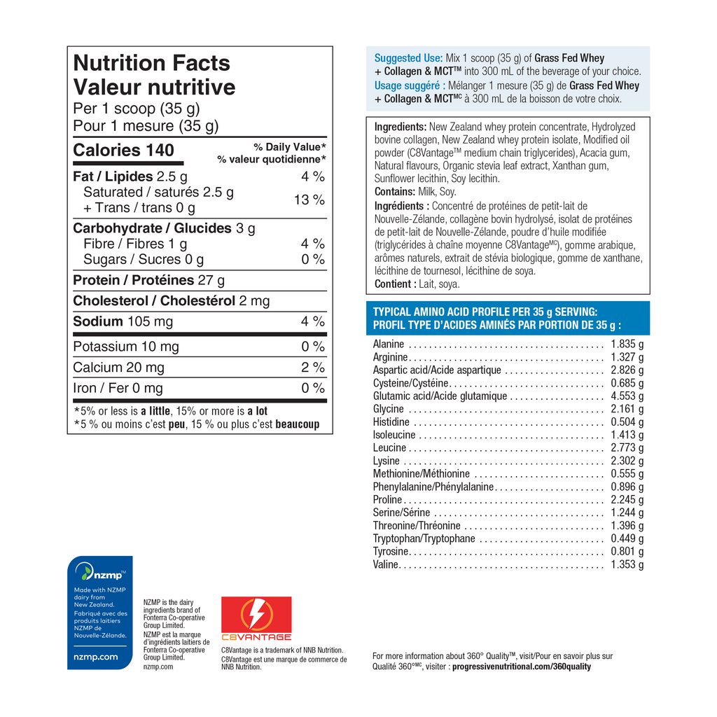 31001973 Progressive Grass Fed Whey + Collagen & MCT Chocolate Flavour 700 g 3423_V2_PRO_GrassFedWhey+Collagen&MCT_Vanilla_NP2_BI