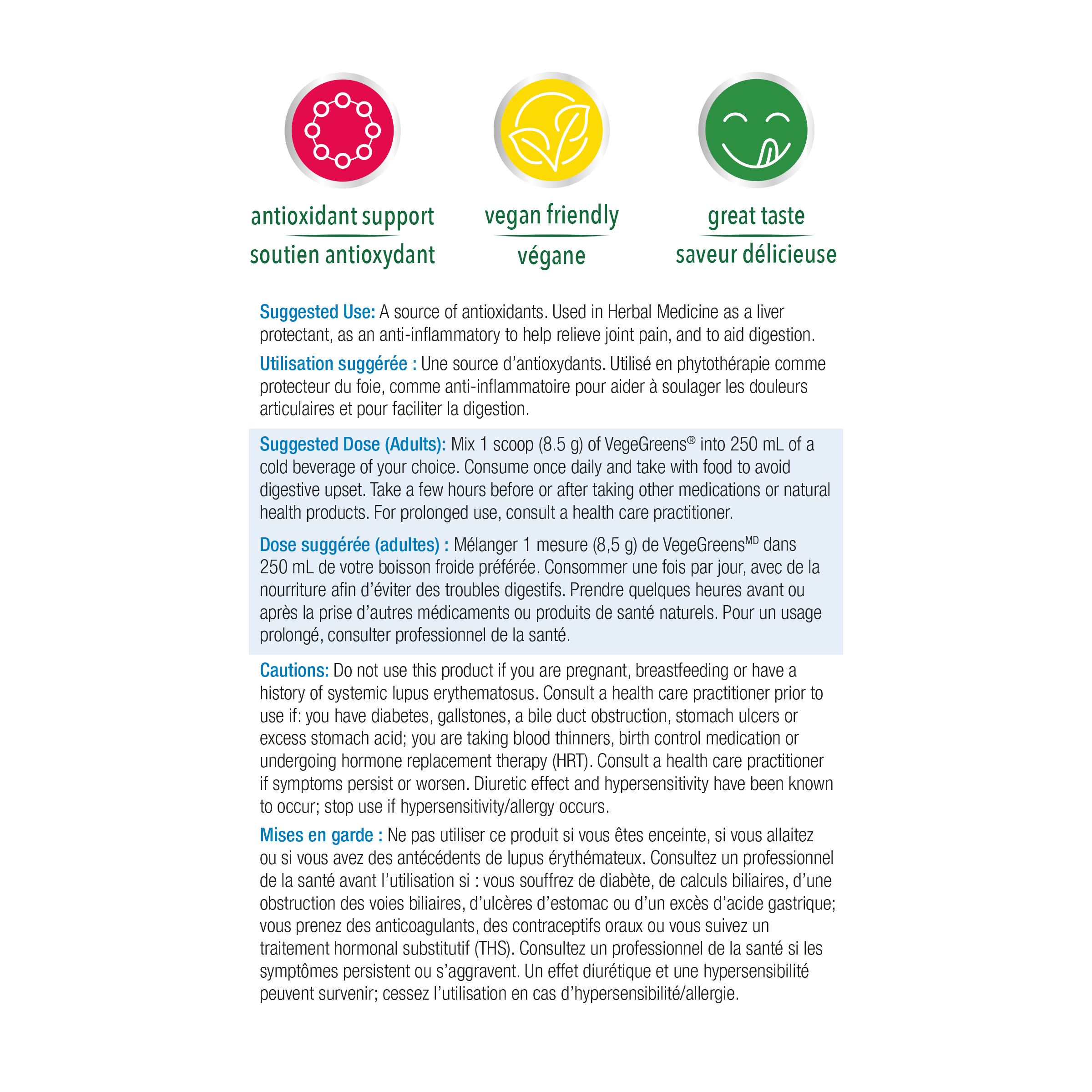 Progressive VegeGreens Daily Superfood & Adaptogen Powder Drink Mix - Original Flavour Suggested Use