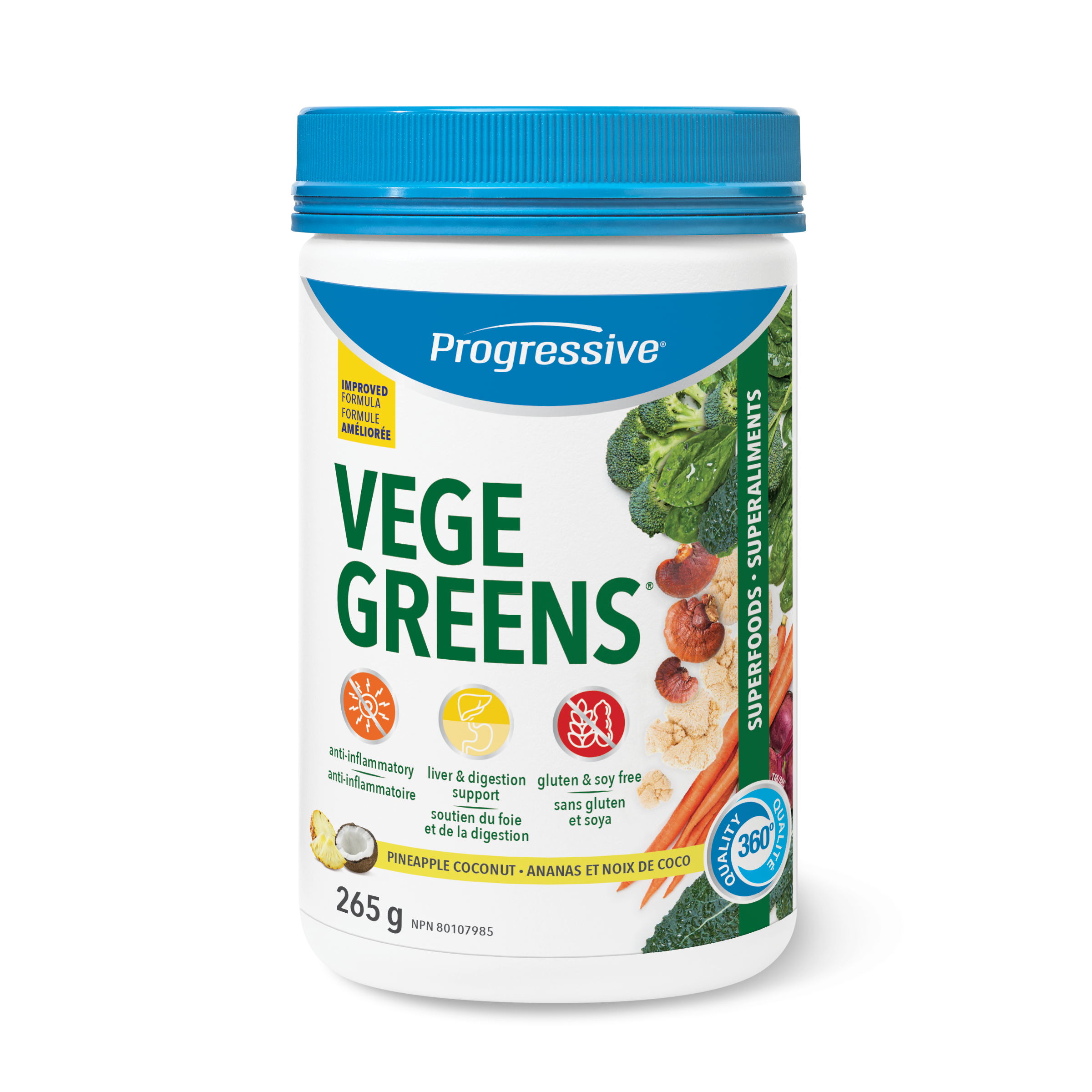 VegeGreens Daily Superfood & Adaptogen Powder Drink Mix - Pineapple Coconut Flavour